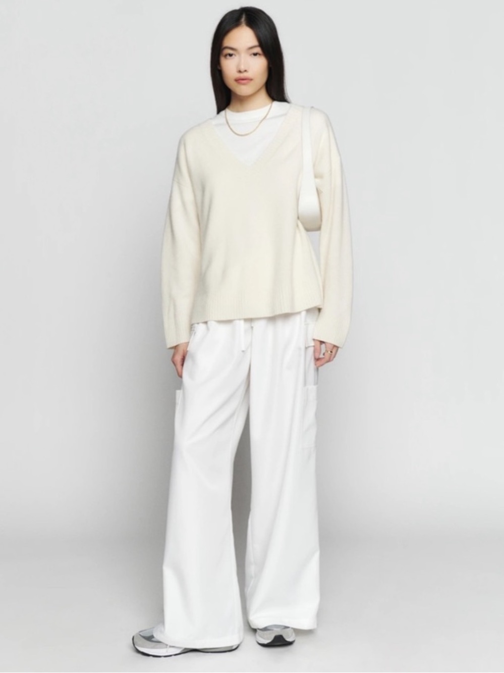 Reformation Pants Ethan Cargo Wide Leg Cotton Poplin in White